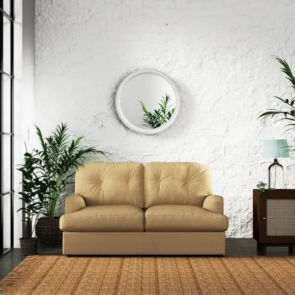 2-Seater Sofa Bed with Storage - Ochre, Faux Linen