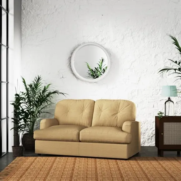 2-Seater Sofa Bed with Storage - Ochre, Faux Linen