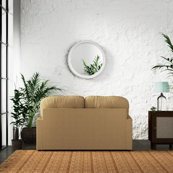 2-Seater Sofa Bed with Storage - Ochre, Faux Linen