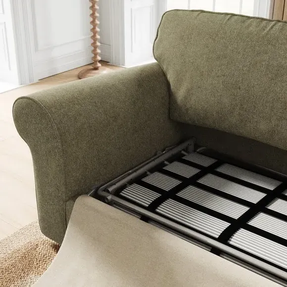 2-Seater Sofa Bed with Storage - Olive, Chenille