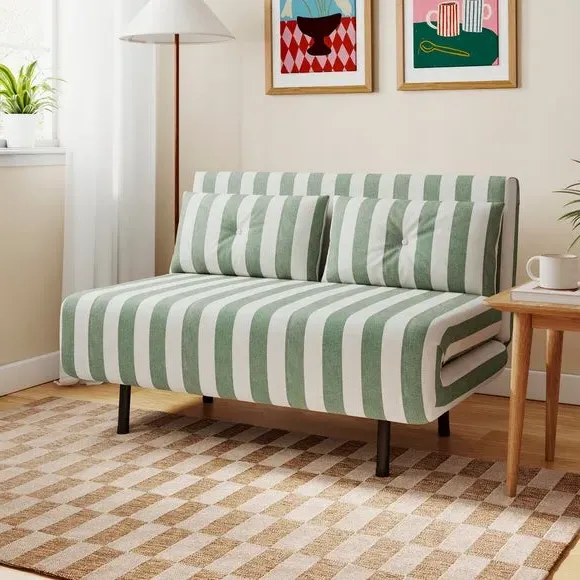 2-Seater Sofa Bed with Storage - Olive, Fabric
