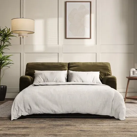 2-Seater Sofa Bed with Storage - Olive, Velvet