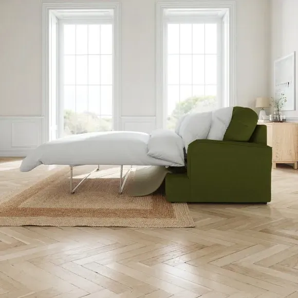 2-Seater Sofa Bed with Storage - Olive, Velvet