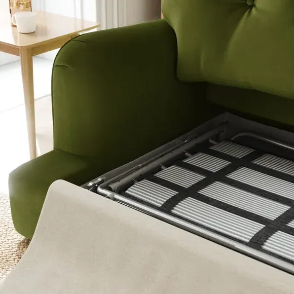 2-Seater Sofa Bed with Storage - Olive, Velvet