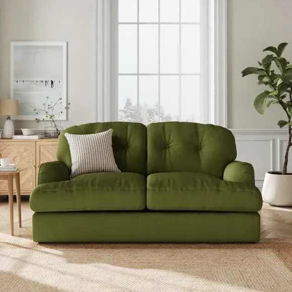2-Seater Sofa Bed with Storage - Olive, Velvet