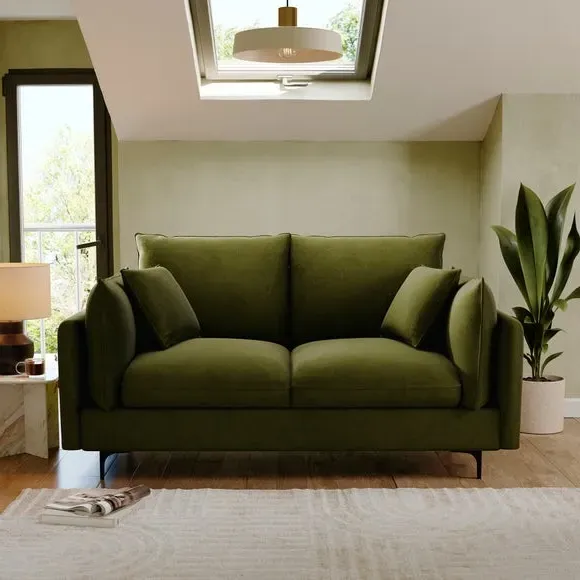 2-Seater Sofa Bed with Storage - Olive, Velvet