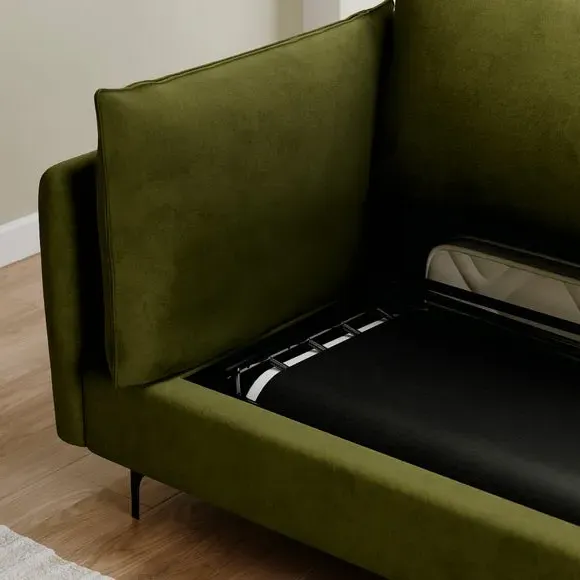 2-Seater Sofa Bed with Storage - Olive, Velvet