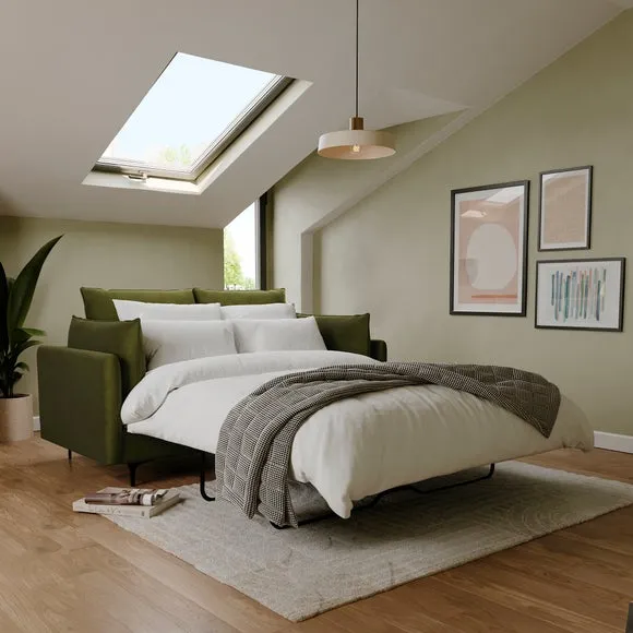 2-Seater Sofa Bed with Storage - Olive, Velvet image