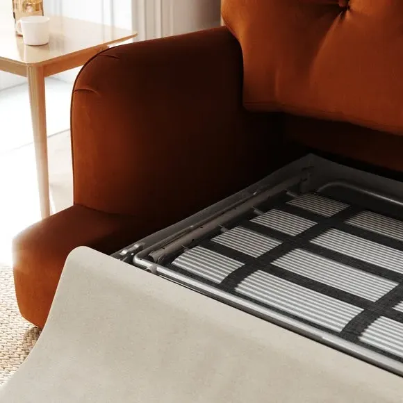 2-Seater Sofa Bed with Storage - Orange, Velvet
