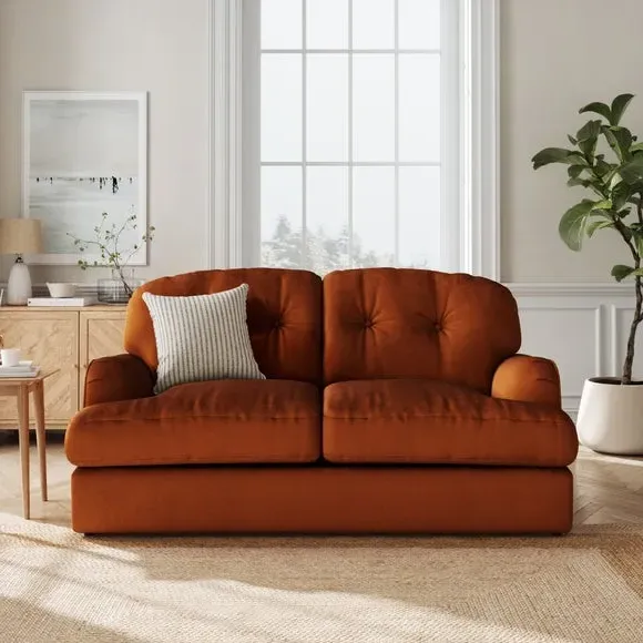 2-Seater Sofa Bed with Storage - Orange, Velvet