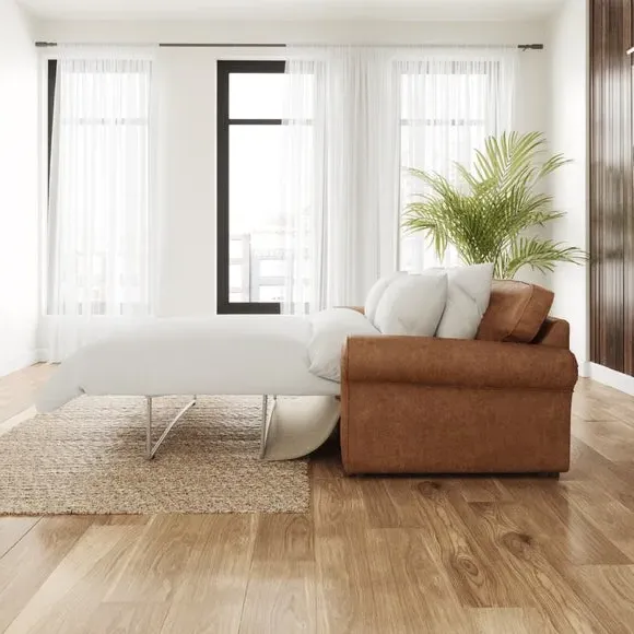 2-Seater Sofa Bed with Storage - Tan, Faux Leather