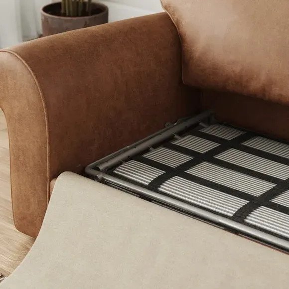2-Seater Sofa Bed with Storage - Tan, Faux Leather