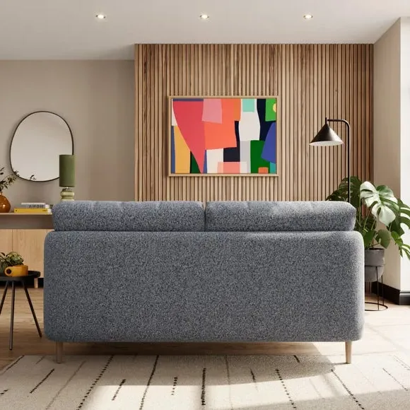 2-Seater Sofa Fixed Back - Navy, Boucle