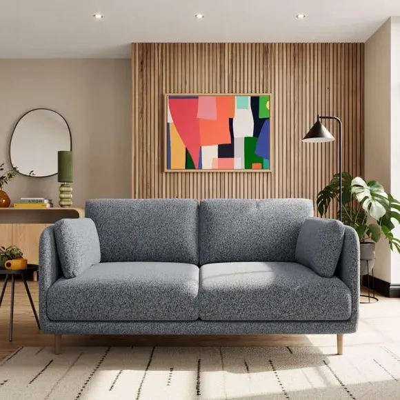2-Seater Sofa Fixed Back - Navy, Boucle image