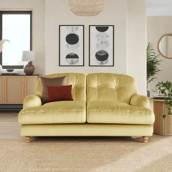 2-Seater Sofa Vintage Style - Yellow, Velvet