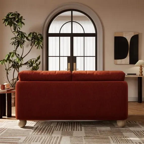 2-Seater Sofa with Ball Feet - Terracotta, Chenille
