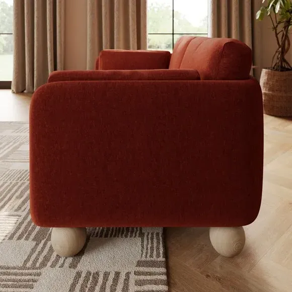 2-Seater Sofa with Ball Feet - Terracotta, Chenille
