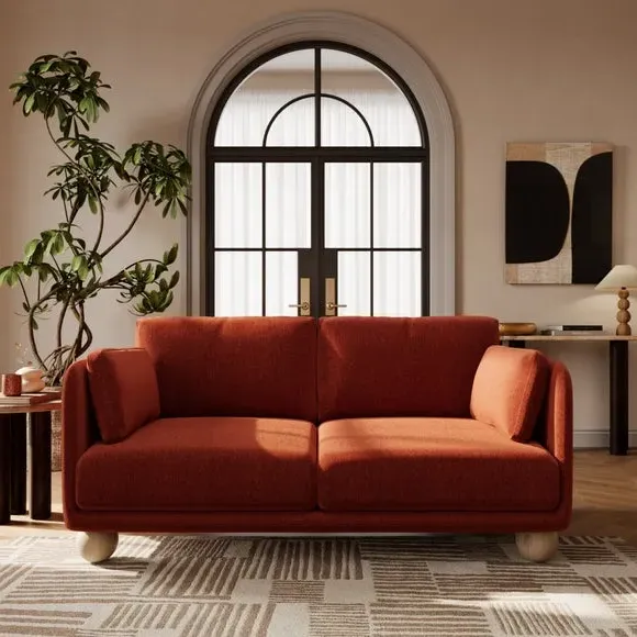 2-Seater Sofa with Ball Feet - Terracotta, Chenille image