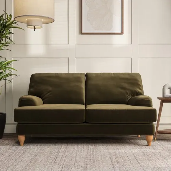 2-Seater Sofa with Bandaged Arms - Olive, Velvet
