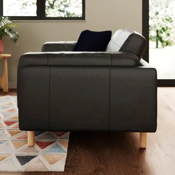 2-Seater Sofa with Birch Feet - Black, Leather