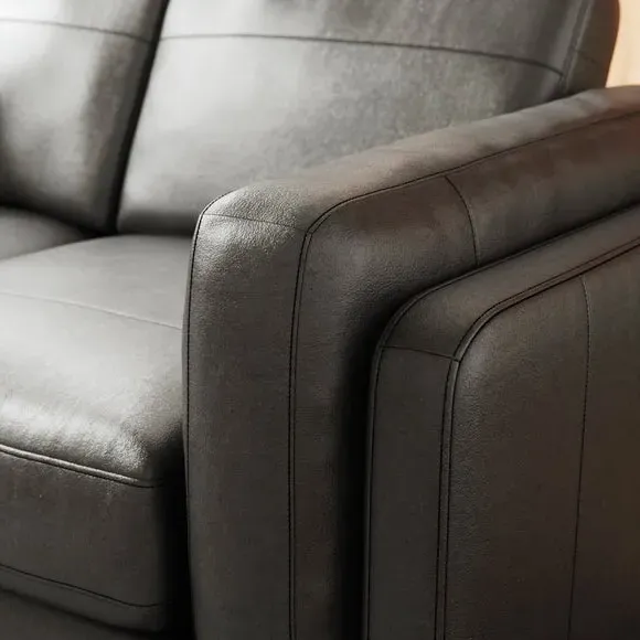 2-Seater Sofa with Birch Feet - Black, Leather