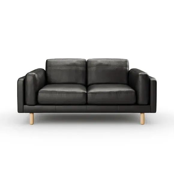 2-Seater Sofa with Birch Feet - Black, Leather