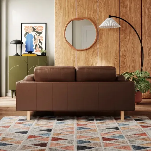 2-Seater Sofa with Birch Feet - Brown, Leather