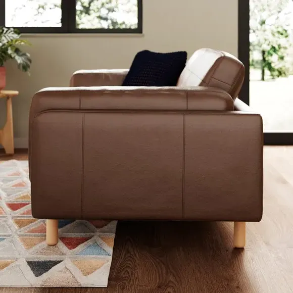 2-Seater Sofa with Birch Feet - Brown, Leather