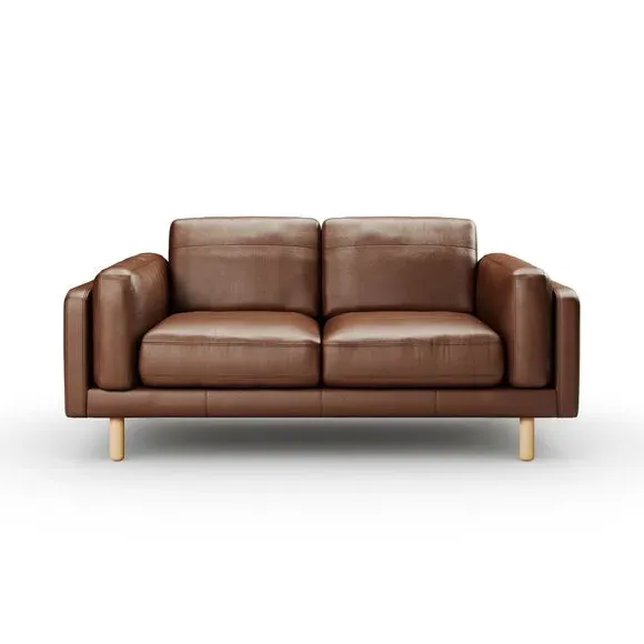 2-Seater Sofa with Birch Feet - Brown, Leather