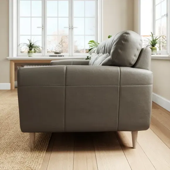 2-Seater Sofa with Birch Feet - Grey, Leather