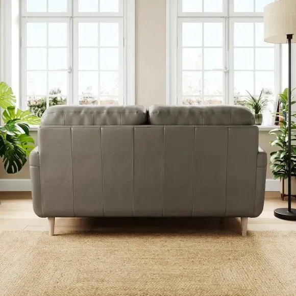 2-Seater Sofa with Birch Feet - Grey, Leather