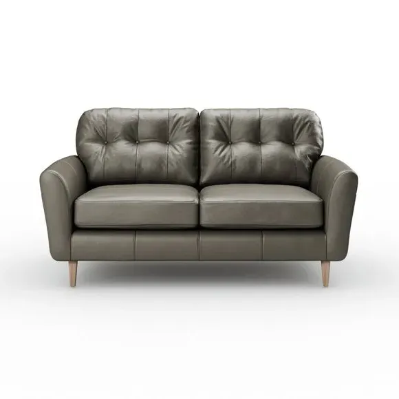 2-Seater Sofa with Birch Feet - Grey, Leather