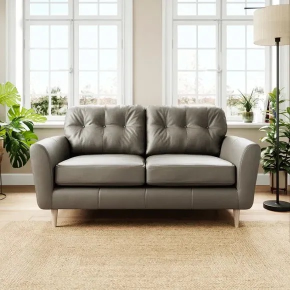 2-Seater Sofa with Birch Feet - Grey, Leather image