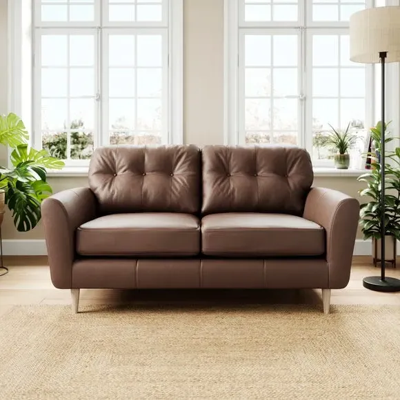 2-Seater Sofa with Birch Feet - Mocha, Leather