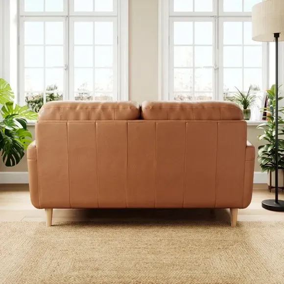 2-Seater Sofa with Birch Feet - Tan, Leather