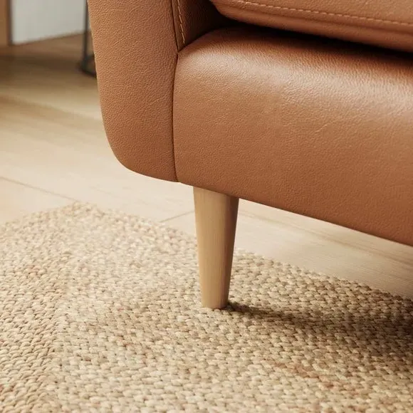 2-Seater Sofa with Birch Feet - Tan, Leather