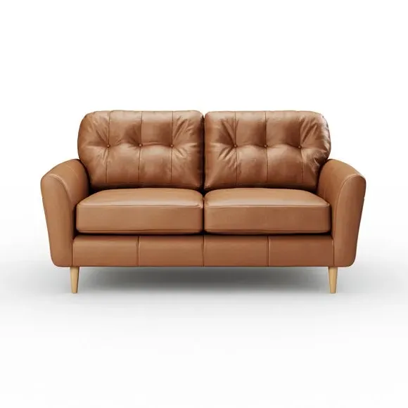 2-Seater Sofa with Birch Feet - Tan, Leather