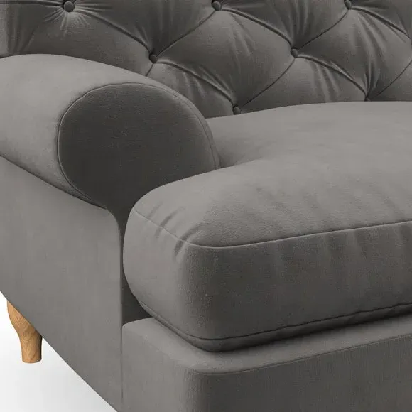 2-Seater Sofa with Button Detail - Charcoal, Velvet