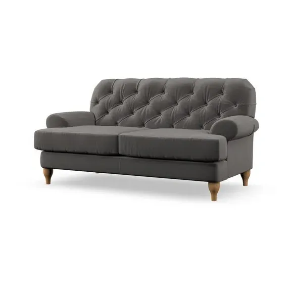 2-Seater Sofa with Button Detail - Charcoal, Velvet