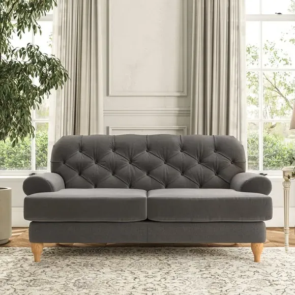2-Seater Sofa with Button Detail - Charcoal, Velvet image