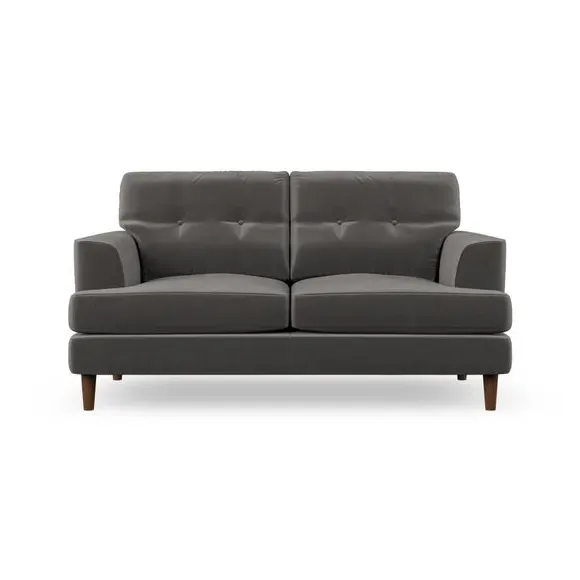 2-Seater Sofa with Button Detail - Charcoal, Velvet