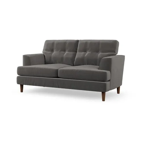 2-Seater Sofa with Button Detail - Charcoal, Velvet