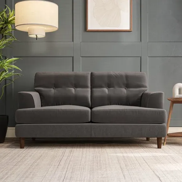 2-Seater Sofa with Button Detail - Charcoal, Velvet image