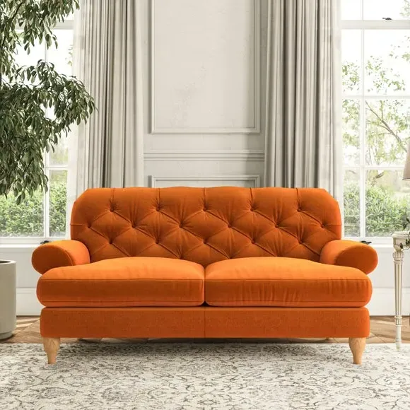 2-Seater Sofa with Button Detail - Ginger, Velvet