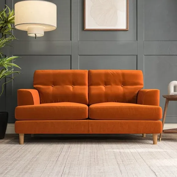 2-Seater Sofa with Button Detail - Ginger, Velvet