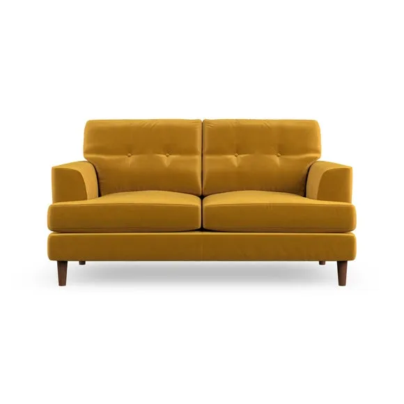 2-Seater Sofa with Button Detail - Gold, Velvet