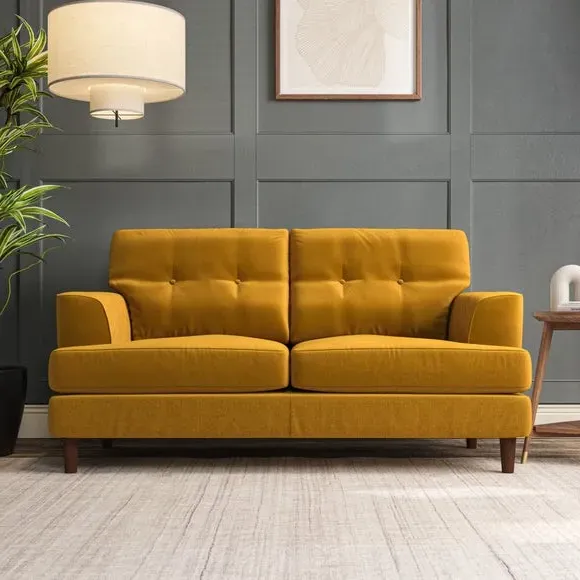 2-Seater Sofa with Button Detail - Gold, Velvet