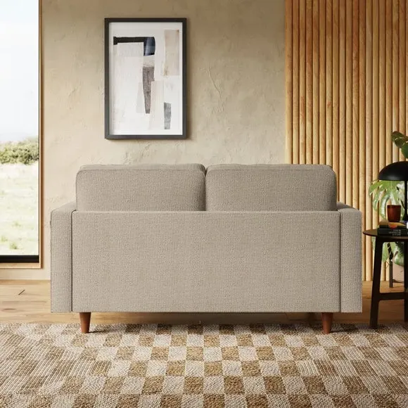 2-Seater Sofa with Button Detail - Natural Boucle