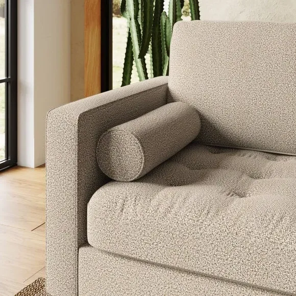 2-Seater Sofa with Button Detail - Natural Boucle