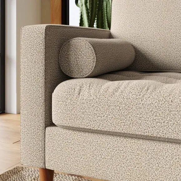 2-Seater Sofa with Button Detail - Natural Boucle
